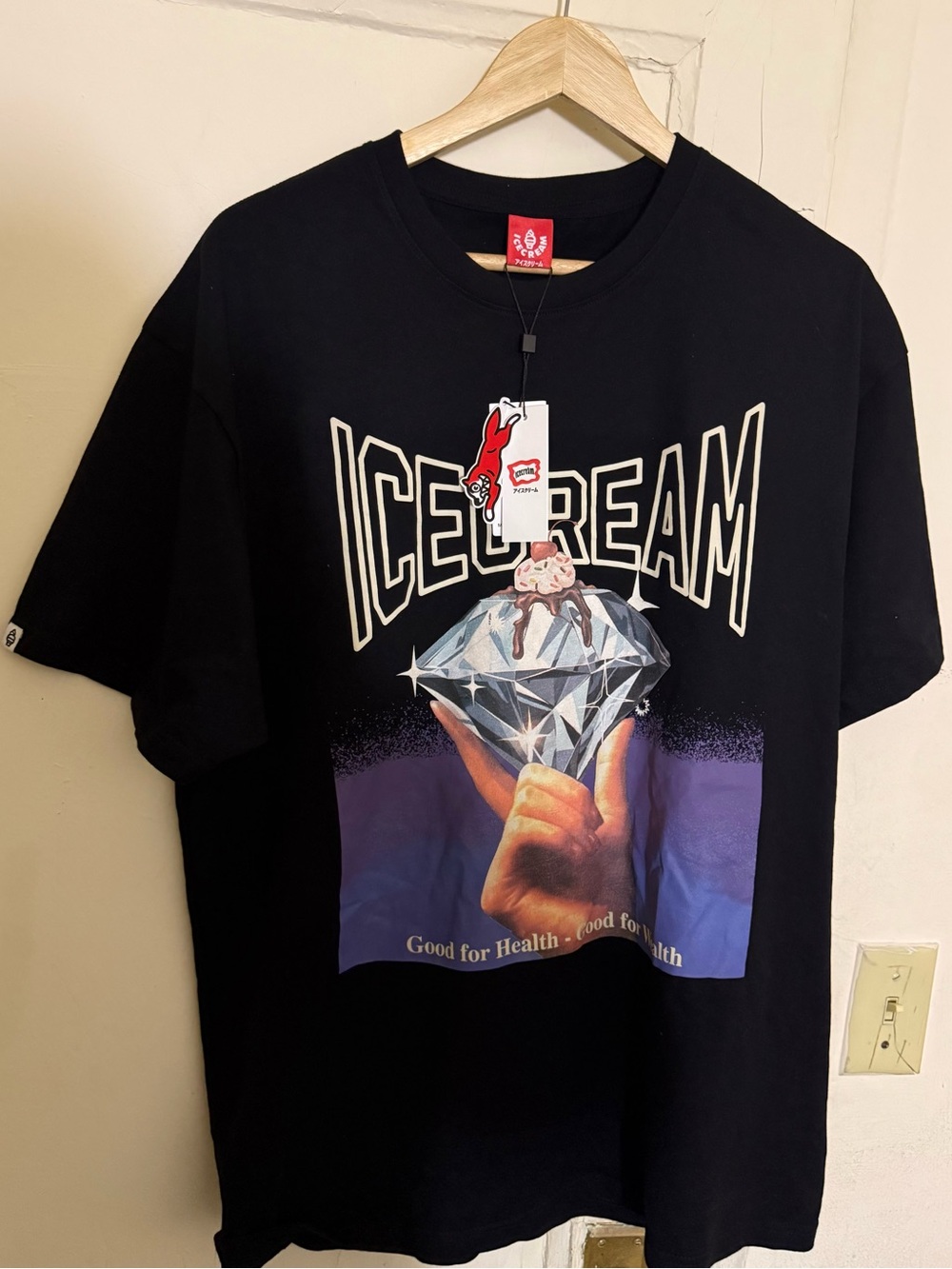 Icecream Black Graphic Tee with Diamond Hand Print